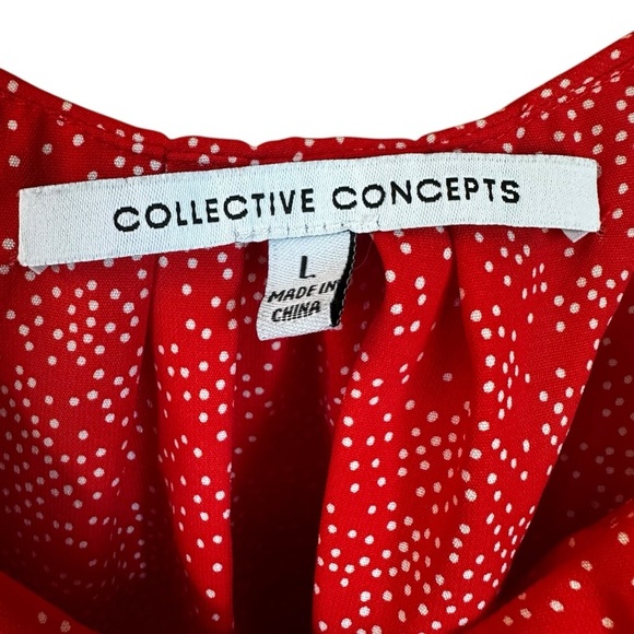 Collective Concepts Kalai Ruffle Trim Blouse Sleeveless Tank Top Red Polka Dot L - Picture 4 of 5